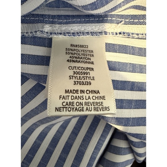 Max Studio Women's Size Small White & Blue Striped Cuffed Short Sleeve Shirt - Picture 11 of 11